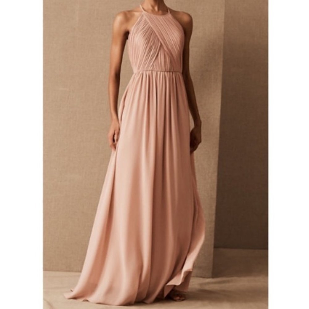 BHLDN Pink Bridesmaid Dress Madrie Chiffon Halter Maxi Size 0